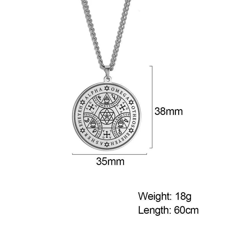 Colar Selo Enoquiano – Medalha Mágica dos Arcanjos em Aço Inoxidável | Amuleto de Proteção Cabalístico Unissex